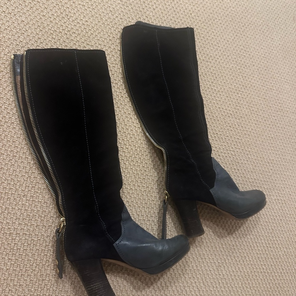 Chloe mixed materials black suede and leather knee high boots vintage